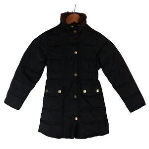 Gap Kids Heavyweight puffer coat/Jacket  Black with Brown neck Lining SZ S 6-7